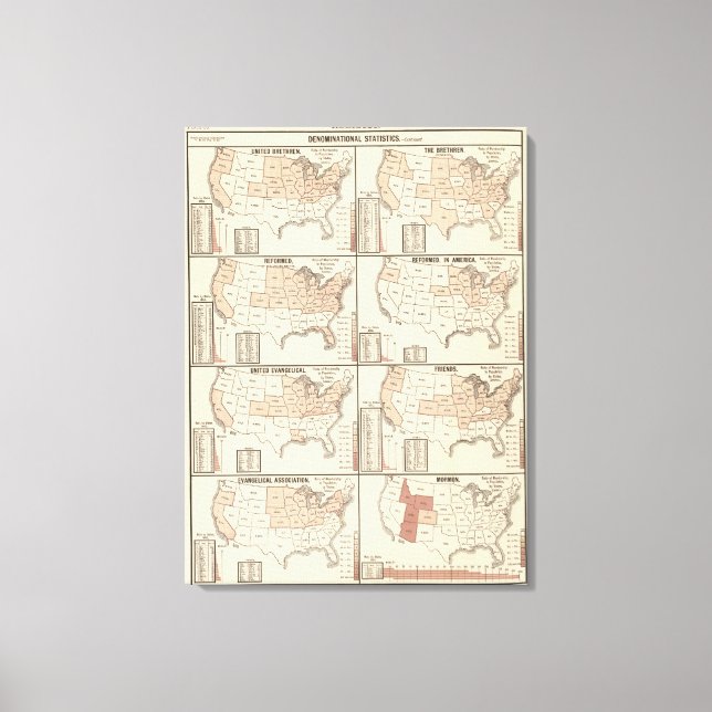 lithographische Karten konfessioneller Statistiken Leinwanddruck (Vorderseite)