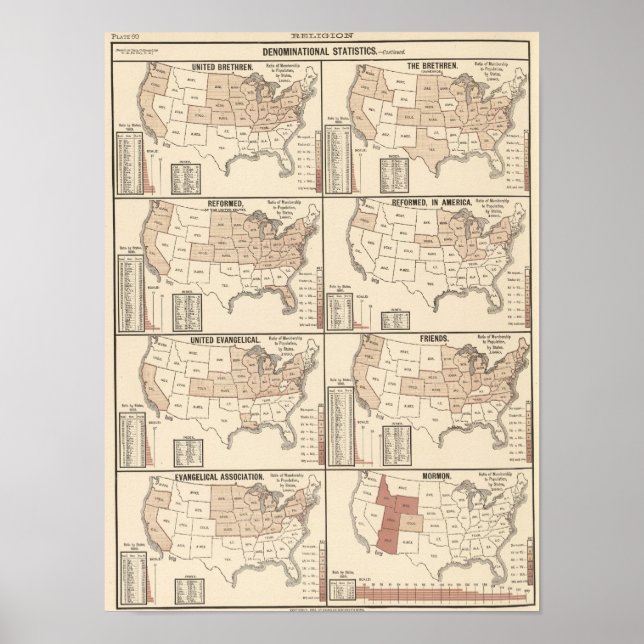 lithographische Karten konfessioneller Statistiken Poster (Vorne)