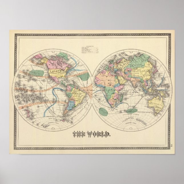 Lithographische Weltkarte Poster (Vorne)