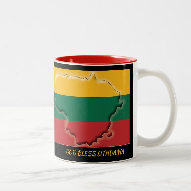 LITHUANIA FLAG MAP-Skript, auf die Schwarz zugesch Zweifarbige Tasse (Rechts)