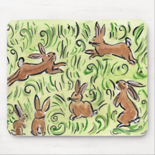 Litte Brown Bunnies Hopping Mousepad