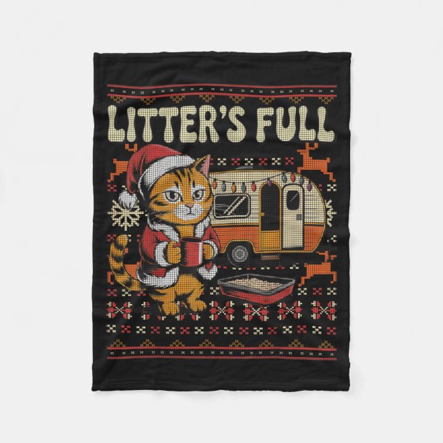 Litter’s Full Cat Parody Cat Owner Christmas Ugly  Fleecedecke (Vorderseite)