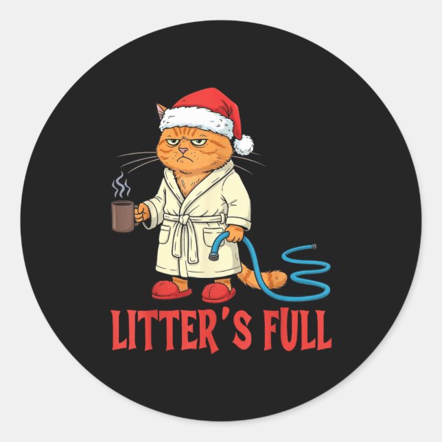 Litter’s Full Funny Cat Lovers Christmas Xmas  Runder Aufkleber (Vorderseite)