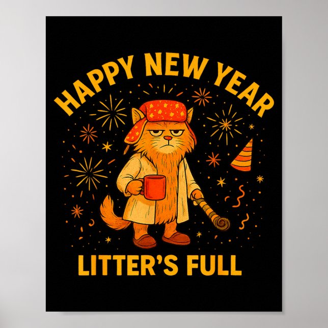 Litter’s Full Funny Cat Lovers Happy New Year  Poster (Vorne)