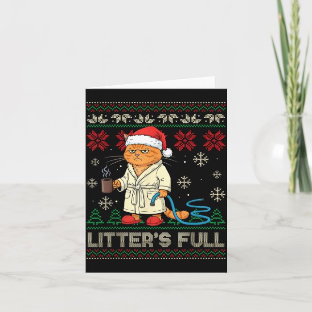 Litter’s Full Funny Cat Lovers Ugly Christmas Swea Karte (Vorderseite)