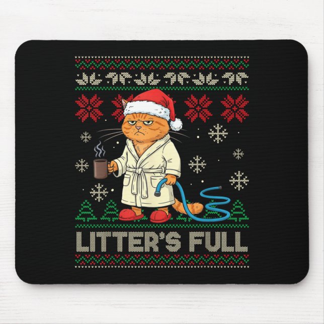 Litter’s Full Funny Cat Lovers Ugly Christmas Swea Mousepad (Vorne)
