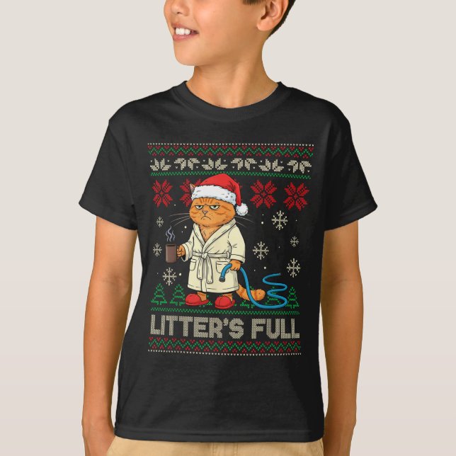 Litter’s Full Funny Cat Lovers Ugly Christmas Swea T-Shirt (Vorderseite)