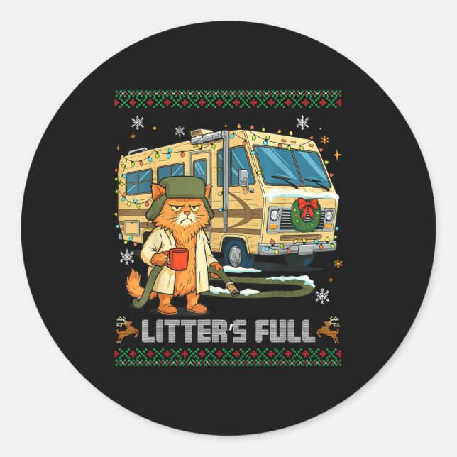 Litter's Full Funny Silly Cat Holding Coffee Meme  Runder Aufkleber (Vorderseite)