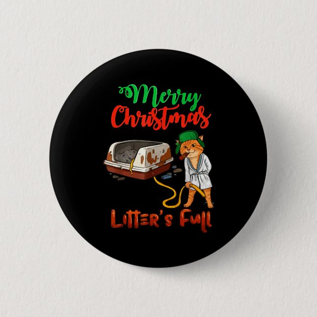 Litter's Full Merry Christmas Funny Cat Lovers Hol Button (Vorderseite)