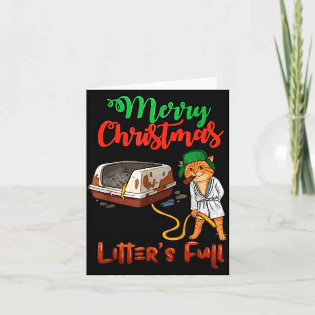 Litter's Full Merry Christmas Funny Cat Lovers Hol Karte (Vorderseite)