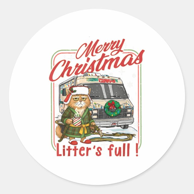 Litter's Full Merry Christmas Funny Cat Lovers Hol Runder Aufkleber (Vorderseite)