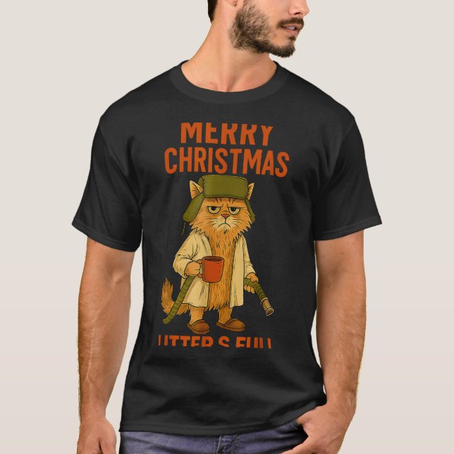 Litter's Full Merry Christmas Funny Cat Lovers Hol T-Shirt (Vorderseite)