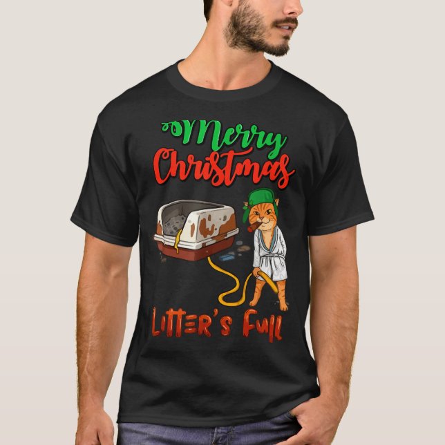 Litter's Full Merry Christmas Funny Cat Lovers Hol T-Shirt (Vorderseite)
