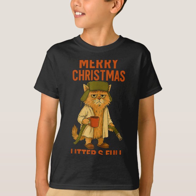 Litter's Full Merry Christmas Funny Cat Lovers Hol T-Shirt (Vorderseite)