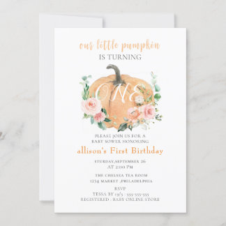 Littfall Pumpkins Wasserfarben Girl 1. Geburtstag Einladung