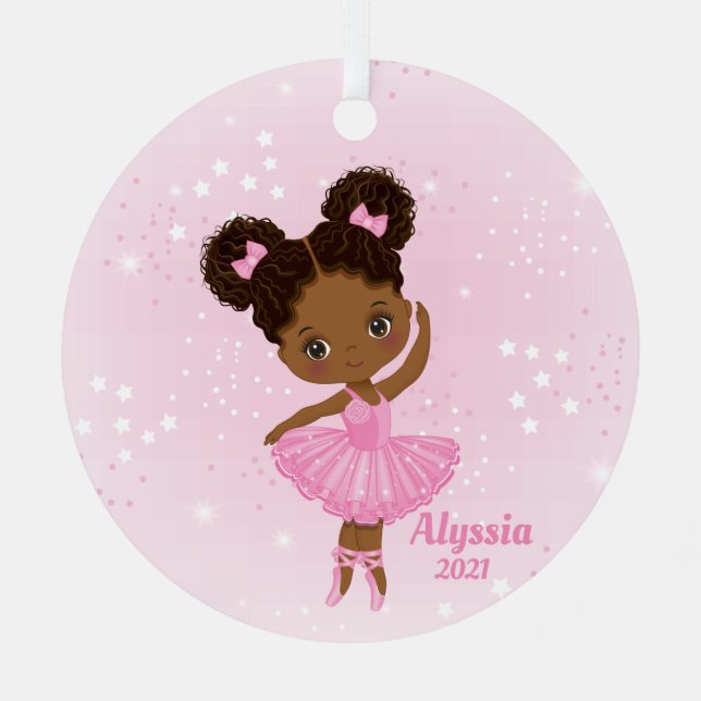Little African American Ballerina Round Ornament (Vorderseite)