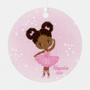 Little African American Ballerina Round Ornament  Aus Metall