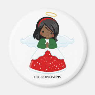 Little African American Girl Christmas Angel Magnet