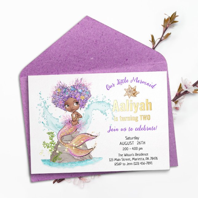 Little Afroamerican Mermaid Birthday Real Foil Inv Folieneinladung (Von Creator hochgeladen)