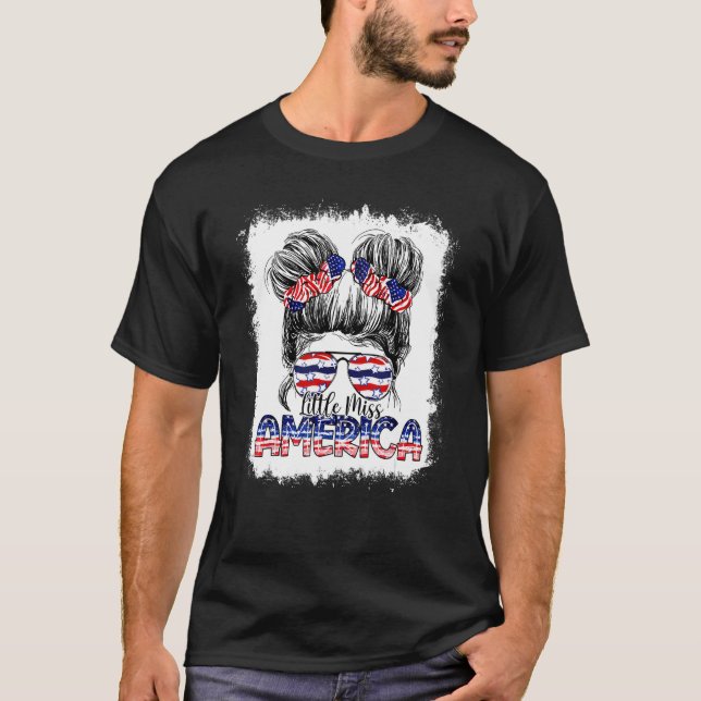 Little America Messy Bun Girl Usa Flag 4. T-Shirt (Vorderseite)
