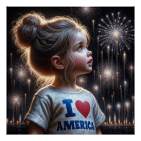 Little American Girl Watching Fireworks