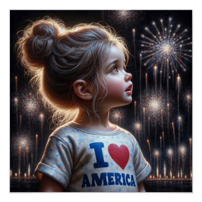 Little American Girl Watching Fireworks Poster (Vorderseite)