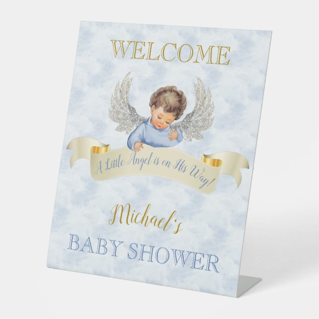 Little Angel Blue Wings Table Willkommen Sockelschild (Vorderseite)