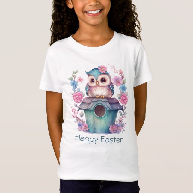 Little Aqua and Gold Owl Happy Oaster T-Shirt (Vorderseite)