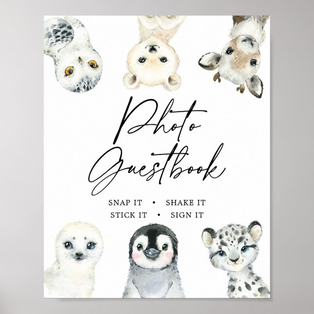 Little Arctic Baby Shower Foto Gästebuch Zeichen (Vorne)