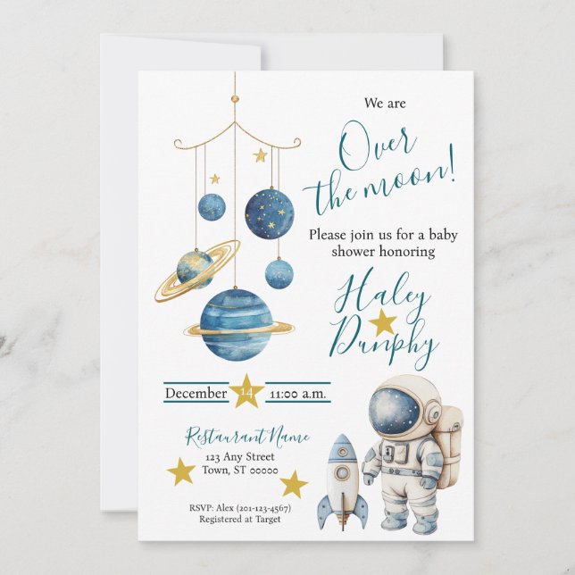 Little Astronaut Baby Shower Invitation Einladung (Vorderseite)