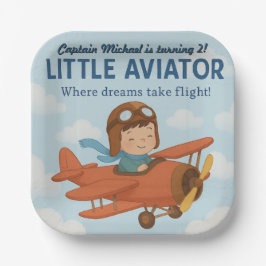 Little Aviator Niedlich Red Airplan Square 7" Pappteller