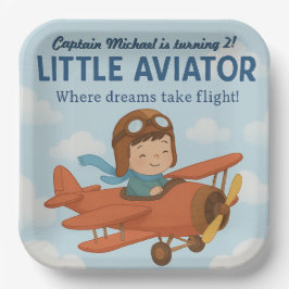 Little Aviator Niedlich Red Airplane Square 9" Pappteller