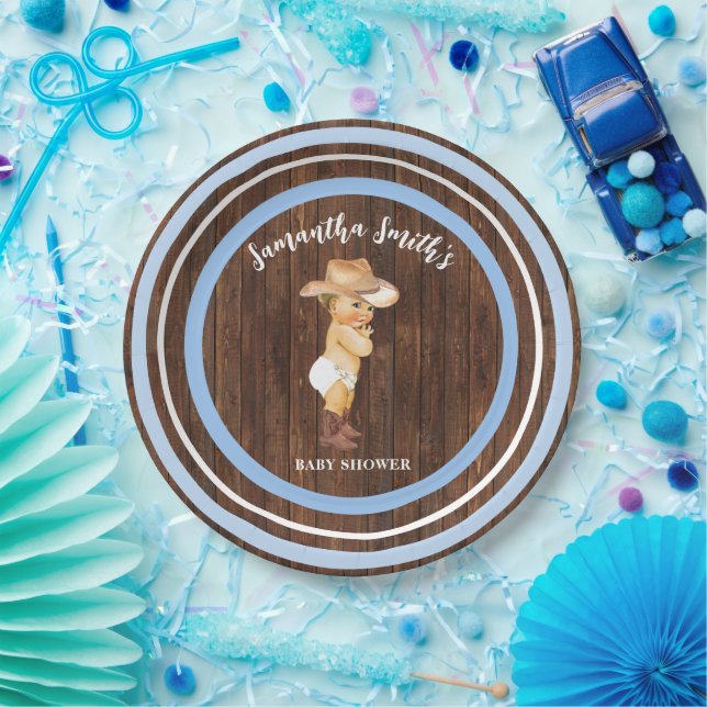 Little Baby Cowboy Western Blue Baby Dusche Pappteller (Party)