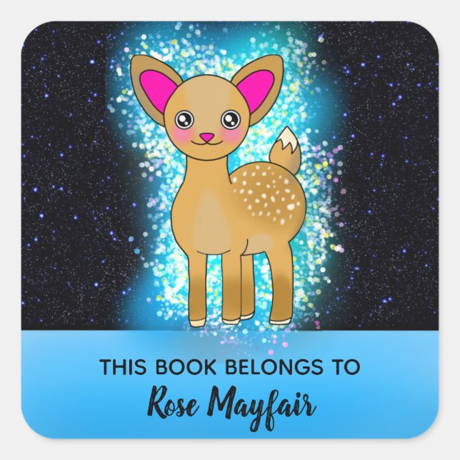 Little Baby Deer in Twinkle Stars Quadratischer Aufkleber (Vorderseite)
