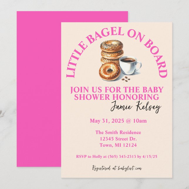 Little Bagel on Board Baby Shower Einladung (Vorne/Hinten)