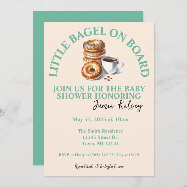 Little Bagel on Board Baby Shower Einladung (Vorne/Hinten)