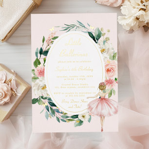 Little Ballerina Gold Butterfly Kindergeburtstag Folieneinladung