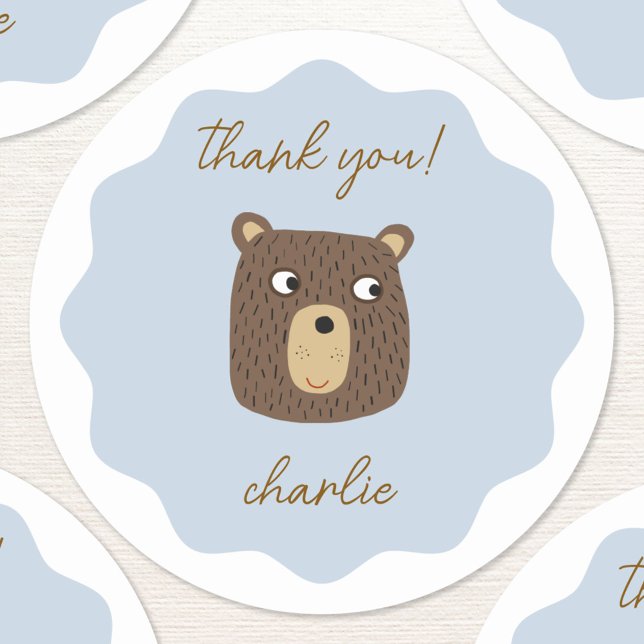 Little Bären Cub Personalisiert Danke Runder Aufkleber (Fun adorable little teddy bear cub personalized thank you sticker)