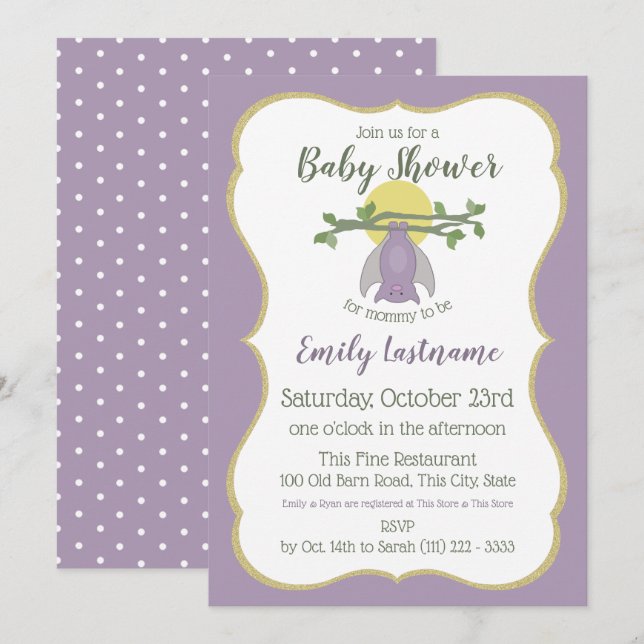 Little Bat Full Moon Babydusche Einladung (Vorne/Hinten)