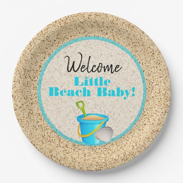 Little Beach Baby Aquamarin Pail and Shovel Baby D Pappteller (Vorderseite)