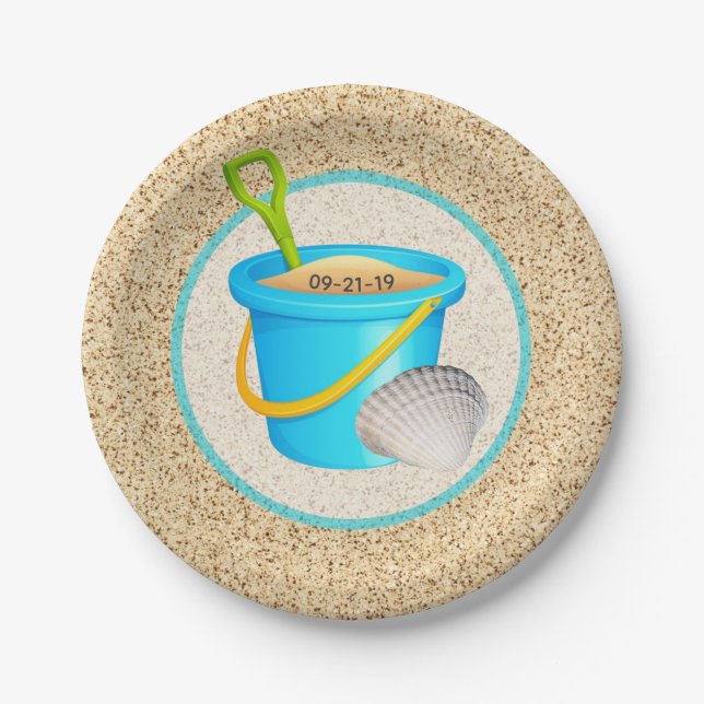 Little Beach Baby Aquamarin Pail and Shovel Baby D Pappteller (Vorderseite)