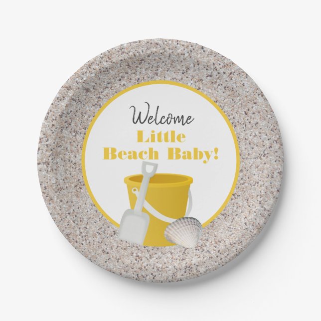 Little Beach Baby Shovel and Pail Baby Shower Pappteller (Vorderseite)