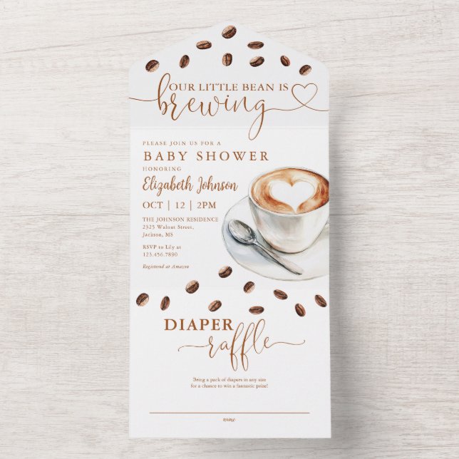 Little Bean Brewing Coffee Baby Shower All In One Einladung (Innen Boden)