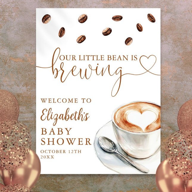 Little Bean Brewing Coffee Baby-Shower Begrüßung Poster (Little Bean Brewing Coffee Baby Shower Welcome Poster)