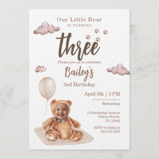 Little Bear Any Age Birthday Photo Invitation Einladung