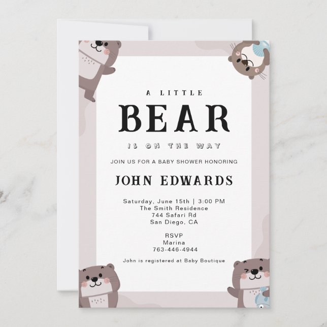 Little Bear Baby Shower Invitation Design Einladung (Vorderseite)