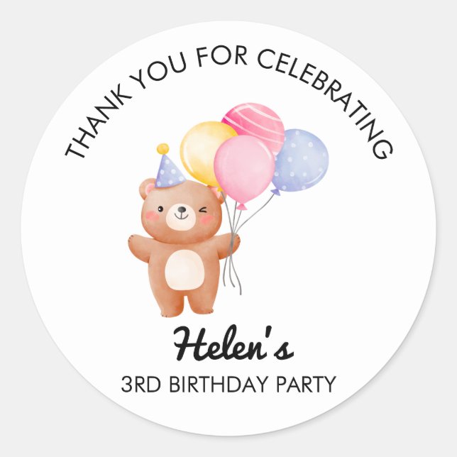 Little Bear Balloon Birthday Party Sticker (Vorderseite)