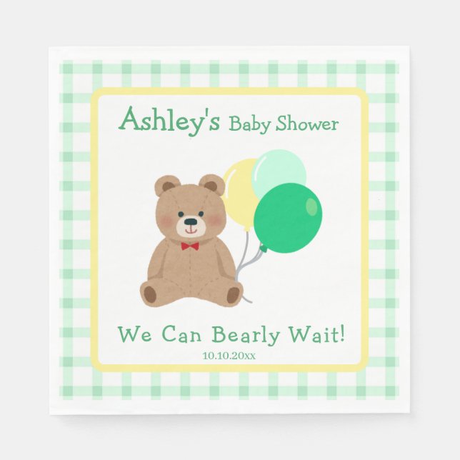 Little Bear + Balloons Gender Neutral Baby Shower Serviette (Vorderseite)