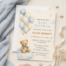 Little Bear Blue Baby Shower Einladung