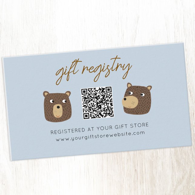 Little Bear Cub Baby Shooting Registry QR Code Begleitkarte (Little teddy bear cub fun baby shower gift registry website enclosure card with QR code)